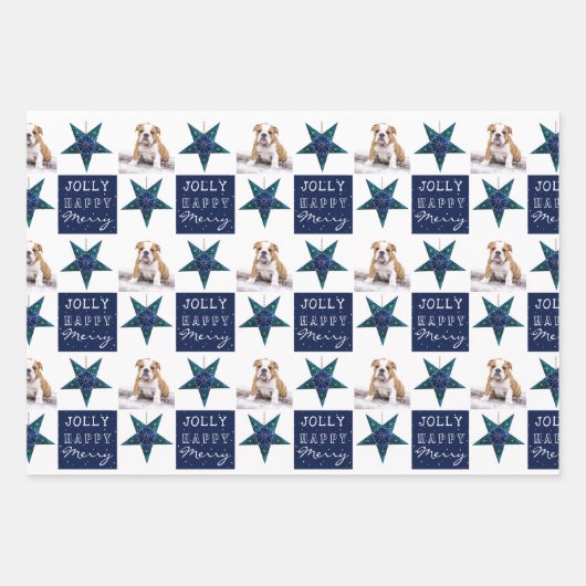 かわいい犬の子犬ペットフォトフェスティバルスタークリスマス ラッピングペーパーシート (正面3)