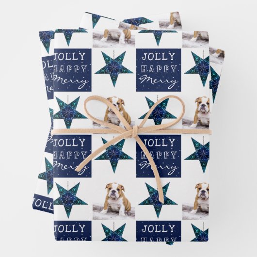 かわいい犬の子犬ペットフォトフェスティバルスタークリスマス ラッピングペーパーシート (インサイチュ)