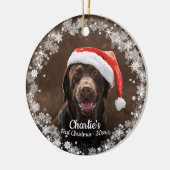 かわいい犬の子犬ペット初めてのクリスマス写真スノーフレーク セラミックオーナメント (左)