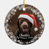 かわいい犬の子犬ペット初めてのクリスマス写真スノーフレーク セラミックオーナメント (裏面)