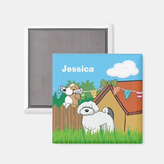 かわいい犬の家の隣人の漫画パーソナライズされた マグネット (正面/裏面)