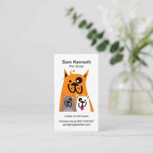 かわいい犬の家族でペットシッター 名刺 (スタンド正面)
