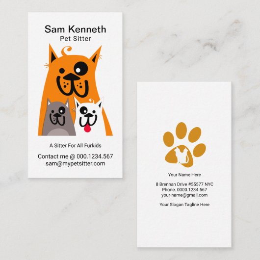 かわいい犬の家族でペットシッター 名刺 (正面/裏面)