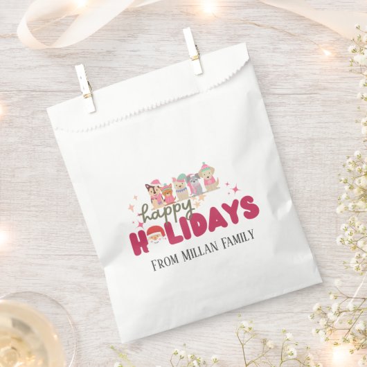 かわいい犬の家族または事業のフラットホリデーカード フェイバーバッグ (クリップ留めされた状態)