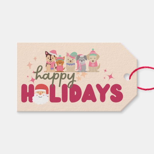 かわいい犬の家族やビジネスフラットホリデーカード ギフトタグ (正面(横))