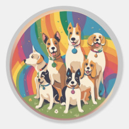 かわいい犬の家族 ラウンドシール