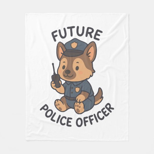 かわいい犬の将来の警察官テーマ フリースブランケット (正面)