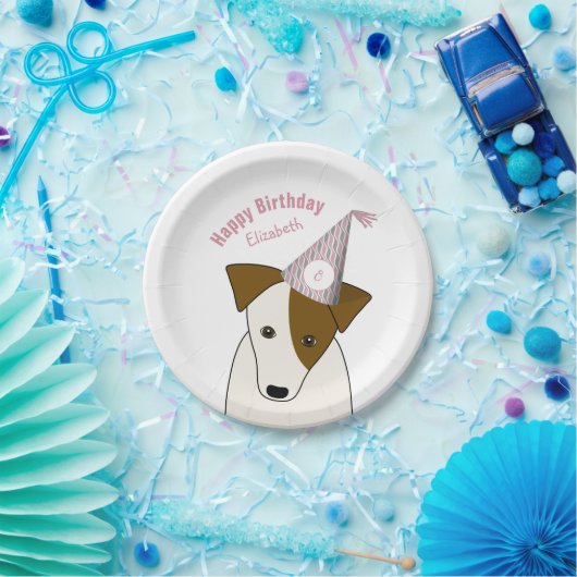 かわいい犬の帽子ピンクの灰色の女の子の誕生日を着たピンクのパーティー ペーパープレート (パーティー)