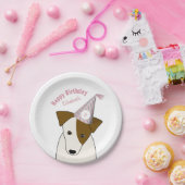かわいい犬の帽子ピンクの灰色の女の子の誕生日を着たピンクのパーティー ペーパープレート (パーティー)