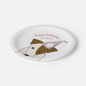 かわいい犬の帽子ピンクの灰色の女の子の誕生日を着たピンクのパーティー ペーパープレート (アングル)