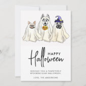 かわいい犬の幽霊たちおもしろい動物ペットハッピーハローウィン シーズンカード (正面)