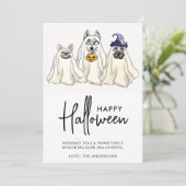 かわいい犬の幽霊たちおもしろい動物ペットハッピーハローウィン シーズンカード (スタンド正面)