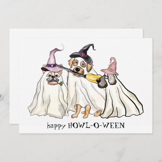 かわいい犬の幽霊たちパーソナライズされたハッピーハローウィン シーズンカード (正面/裏面)