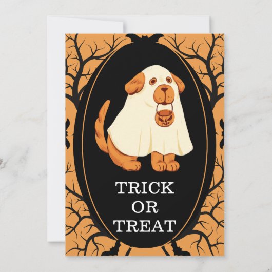 かわいい犬の幽霊の子供たちのハロウィンパーティー黒オレンジ 招待状 (裏面)