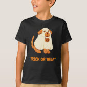 かわいい犬の幽霊トリックまたはオレンジハロウィーンキッドを治療 Tシャツ (正面)