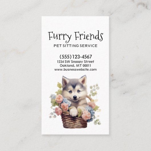 かわいい犬の座ってペットサービス水色 名刺 (正面)