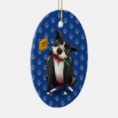かわいい犬の恋人のクリスマスオーナメント|の青いピットブル セラミックオーナメント (右)