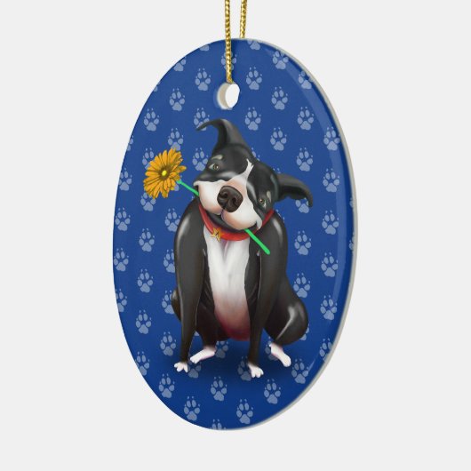 かわいい犬の恋人のクリスマスオーナメント|の青いピットブル セラミックオーナメント (左)