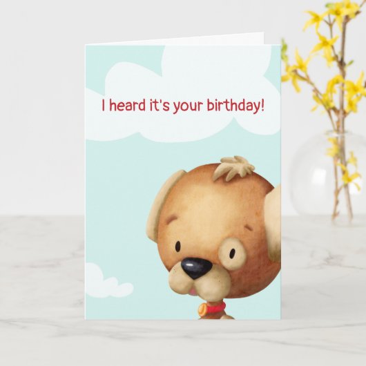 かわいい犬の恋人パーソナライズされた誕生日 カード (黄色い花)