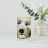 かわいい犬の愛らしい顔のおもしろいの多彩な芸術の絵画 名刺 (スタンド正面)