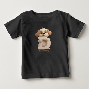 かわいい犬の文字D子供用Tシャツ 動物アルファベットS ベビーTシャツ