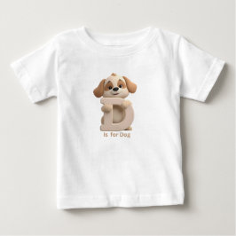 かわいい犬の文字D子供用Tシャツ | 動物アルファベットS ベビーTシャツ