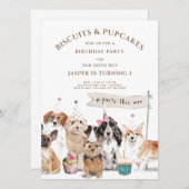 かわいい犬の最初の誕生日パーティー 招待状 (正面/裏面)