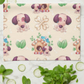 かわいい犬の模様 キッチンタオル (折り畳み)