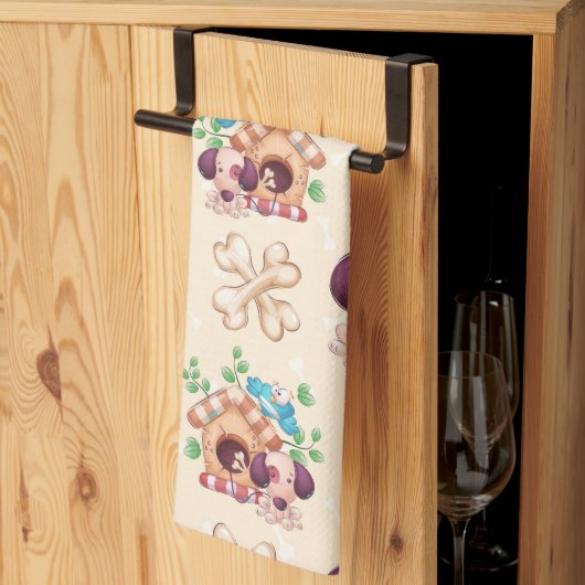 かわいい犬の模様 キッチンタオル (三つ折り)