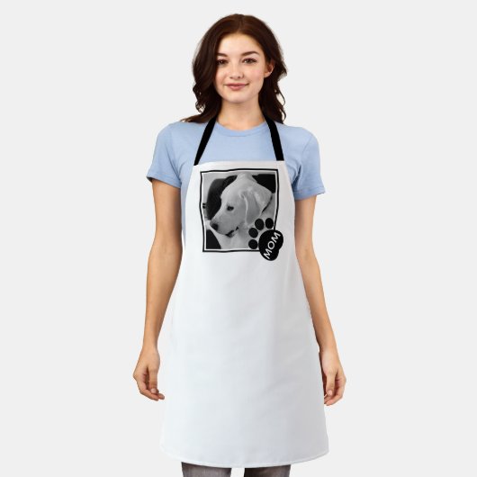 かわいい犬の母の手の白黒の写真 エプロン (着用した状態)