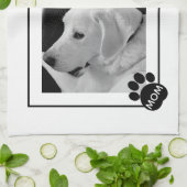 かわいい犬の母の手の白黒の写真 キッチンタオル (折り畳み)