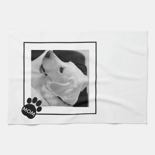 かわいい犬の母の手の白黒の写真 キッチンタオル (横)