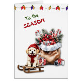 かわいい犬の毛むくじゃらの尾とクリスマスカードのおもてなし (正面)