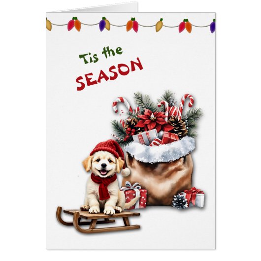 かわいい犬の毛むくじゃらの尾とクリスマスカードのおもてなし (正面)