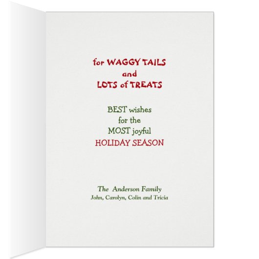 かわいい犬の毛むくじゃらの尾とクリスマスカードのおもてなし (内側 (右))