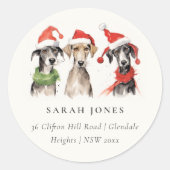 かわいい犬の毛皮と明るいクリスマスのアドレス ラウンドシール (正面)