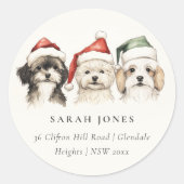 かわいい犬の毛皮と明るいクリスマスのアドレス ラウンドシール (正面)