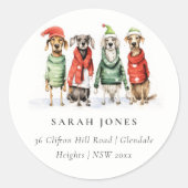 かわいい犬の毛皮と明るいクリスマスのアドレス ラウンドシール (正面)