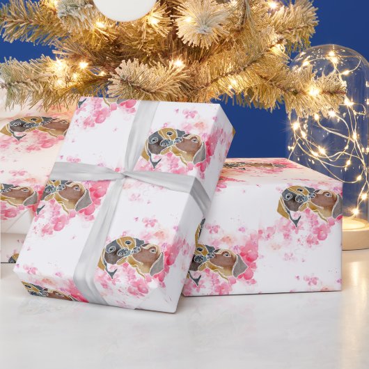 かわいい犬の水色ポートレート動物 ラッピングペーパー (クリスマス)