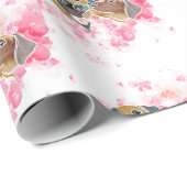 かわいい犬の水色ポートレート動物 ラッピングペーパー (ロールコーナー)