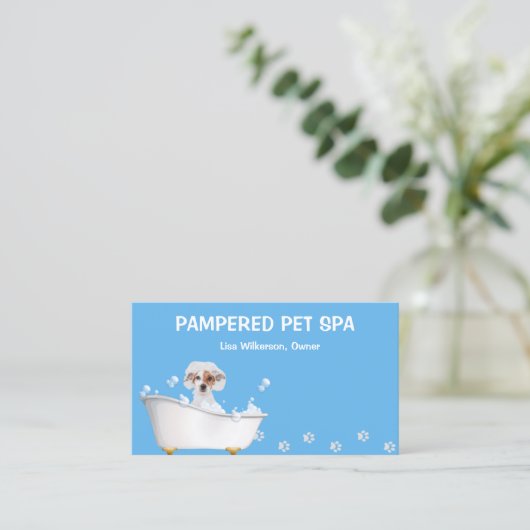 かわいい犬の浴槽ペットトリマー名刺 名刺 (スタンド正面)
