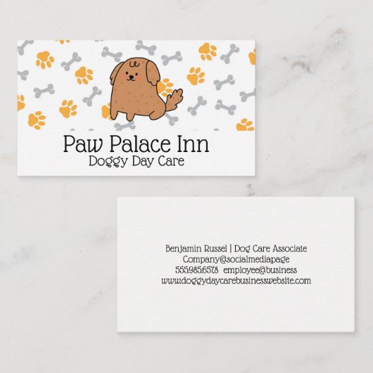 かわいい犬の漫画 | 前足とボーンのパターン 名刺 (正面/裏面)