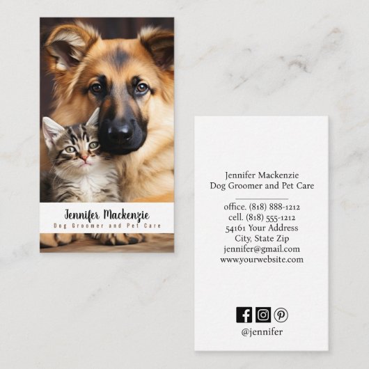 かわいい犬の猫トリマーグルーミングサービスペットケア 名刺 (正面/裏面)