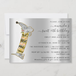 かわいい犬の甘い16th誕生日パーティシルバーグレイ 招待状