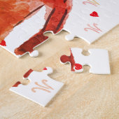 かわいい犬の眠るハート水色 ジグソーパズル (側面)