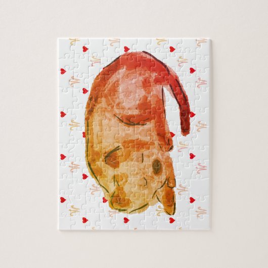 かわいい犬の眠るハート水色 ジグソーパズル (縦)