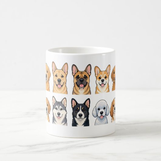 かわいい犬の種類の水彩パターンマグカップ コーヒーマグカップ (中央)