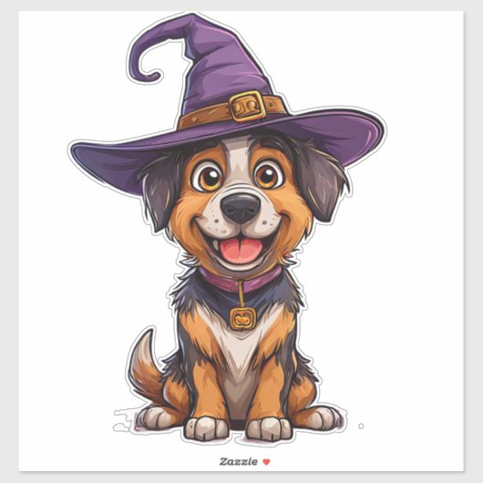 かわいい犬の紫の魔法使いの帽子のハロウィンのギフト シール (シート)