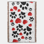 かわいい犬の肉球プリントとハート スローブランケット (正面縦)