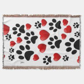 かわいい犬の肉球プリントとハート スローブランケット (正面)